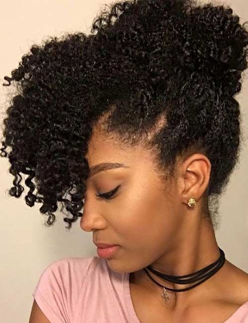 High Bun With Curly Bangs