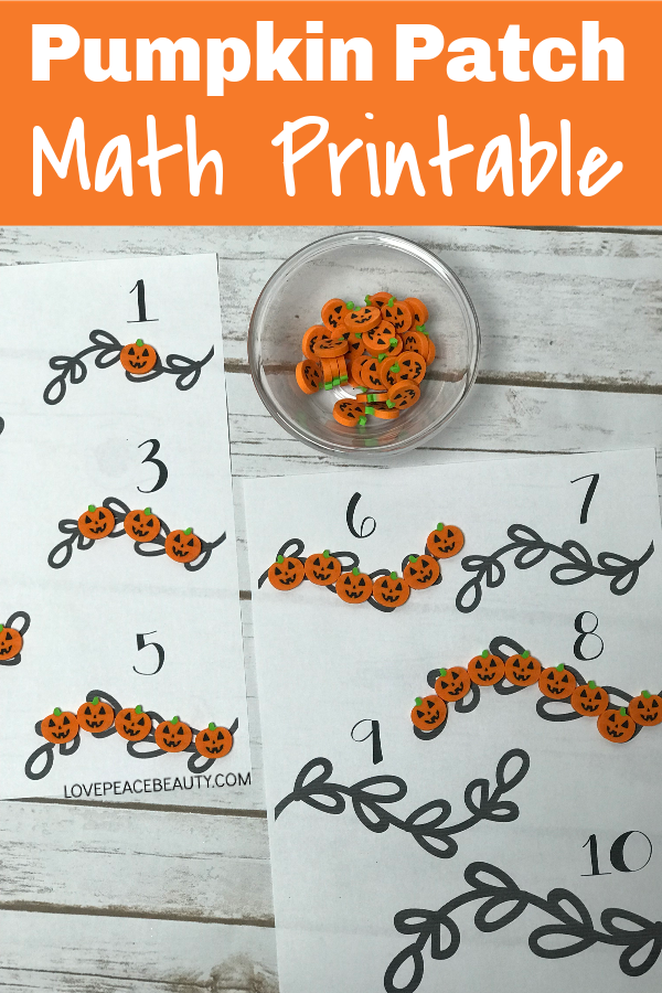 Photo optimized for pinterest with the title "Pumpkin Math Activity" showing the printable.