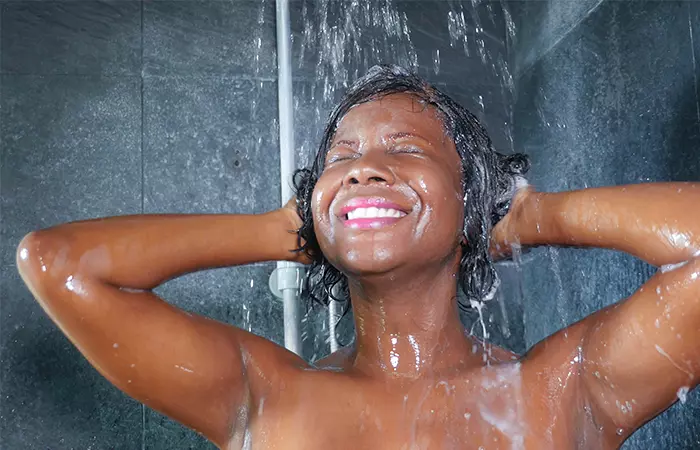 A woman washing her hair